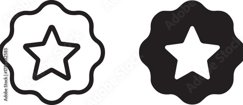 Abstract two-tone star badge icon set with wavy border, symbolizing quality, favorite status, rating, or premium award mark design isolated on white background, Vector, illustration