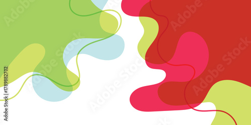Abstract Organic Shapes Background with Red, Green, and Blue Fluid Overlays on White Space