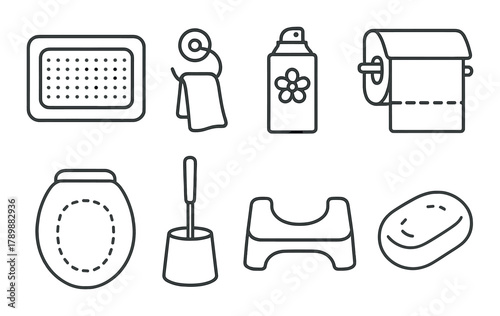 Outline icons of bathroom essentials on gradient background