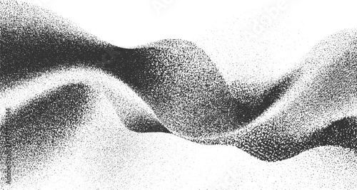 Abstract monochrome stippled wave pattern with gradient density black white