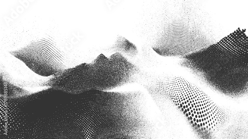 Abstract monochrome landscape formed by dots and gradients vector