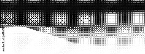 Gradient bit pattern with bg black and game dither for pixel bitmap background. 8 duotone ocean and design art with rectangle vanishing and space technology illustration. Noise grid and error halftone