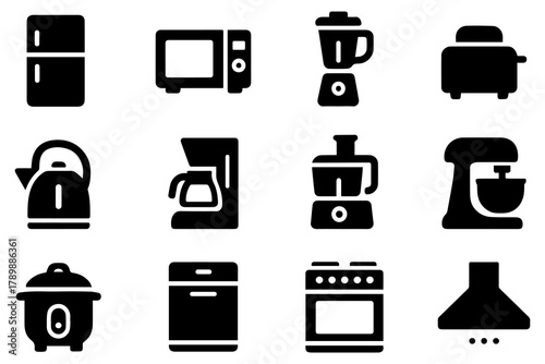 Modern kitchen and household appliances vector illustration collection