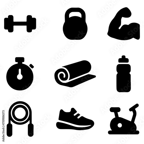 Collection of fitness and health web icons.