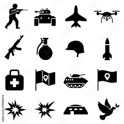 War Zone Icons. War Zone. vector icons set of war zone