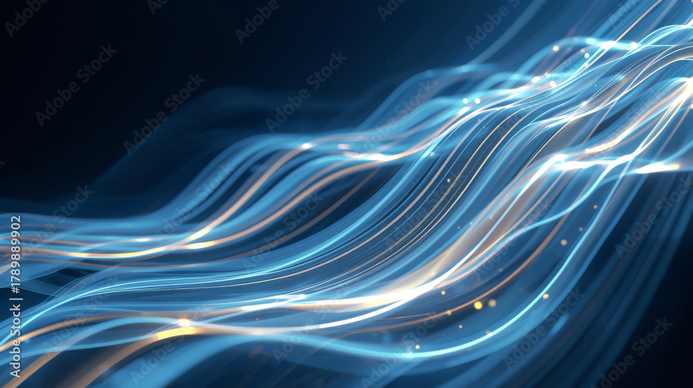 Fototapeta premium Abstract Blue Light Waves Flowing in Dark Background
