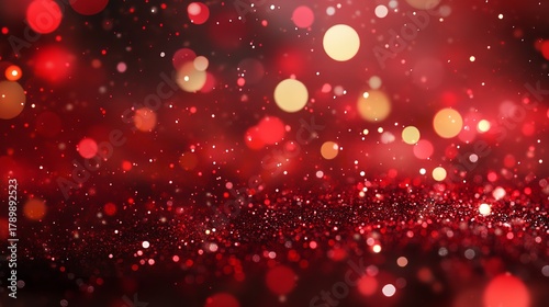 Elegant red bokeh lights and glitter sparkles background for festive season and holiday celebration