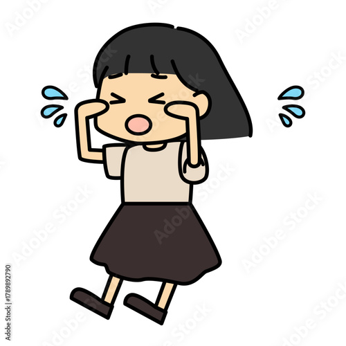 泣いている女の子のイラスト（涙・悲しい・感情表現）