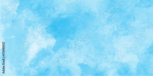 An abstract blue watercolor texture background suggests a bright, sunny, and fluffy sky with light clouds. clouds, weather, cloudy, heaven, air, sunlight, clear, color, day, sun, cloudscape, smoky