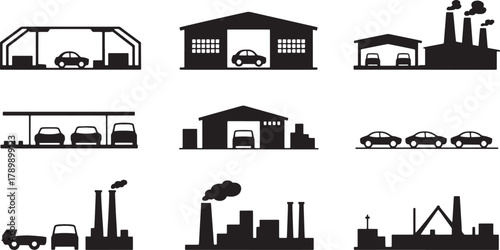 Automobile factory vector illustration of car manufacturing production line