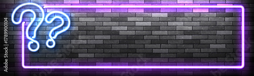 Vector neon frame with a question mark for quiz and trivia isolated on wall background.