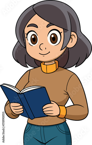 woman reading a book, learning education concept, female reader art, self development illustration, study lifestyle design, knowledge and growth artwork, education motivation art, calm learning woman,