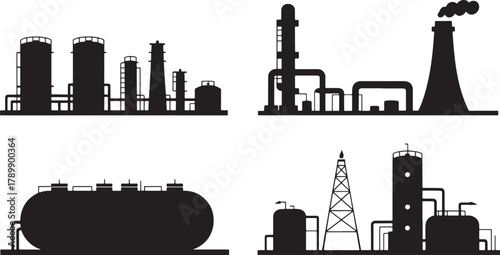 Industry silhouette industrial area and manufacturing plant refinery factory icon
