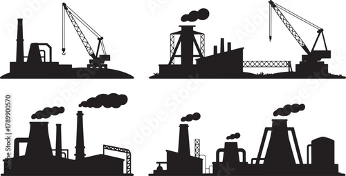 Industry silhouette industrial area and manufacturing plant refinery factory icon