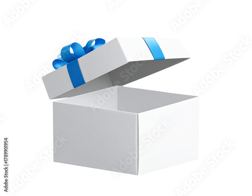 Empty Celebration Gift Box with Blue Ribbon – Holiday Surprise Design PNG