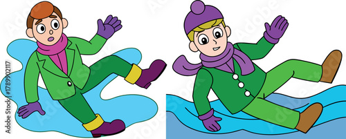  boy ice skating cartoon, winter activity illustration, kid sports vector, children snow fun design, skillful skating art, happy outdoor character, recreation winter drawing, fitness and fun concept, 