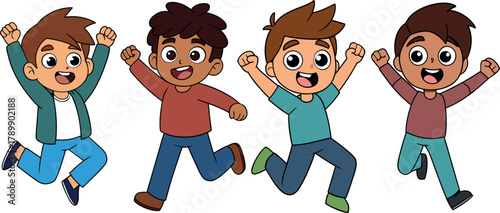 happy kids running, joyful children cartoon, playing outdoor illustration, childhood fun art, energy activity vector, friendship and playtime design, cheerful kids artwork, child happiness concept, ch