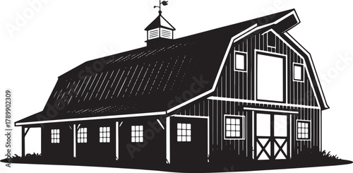 Farmhouse Silhouette Illustration of Barn Exterior House Architecture Countryside Structure