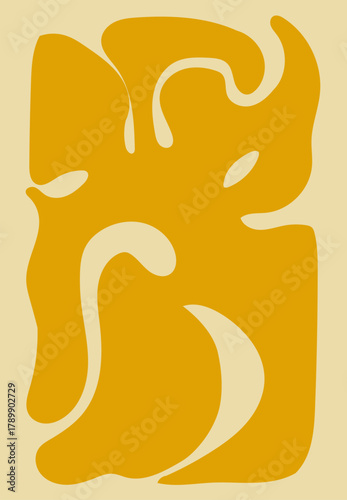 Yellow organic shapes on a beige background form a fluid abstract minimalist composition