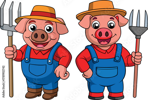 pig farmer cartoon, agriculture illustration vector, countryside theme design, farm animal artwork, rural lifestyle cartoon, village hardwork art, eco farming design artwork, country agriculture cultu