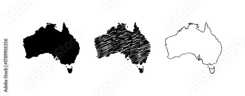 Australia map hand drawn Sketch background vector, Australia freehand Sketch map, vintage hand drawn map.