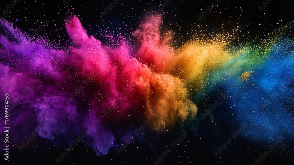 Obraz premium Colorful explosion of powder paint against a black backdrop creates a vibrant and dynamic composition