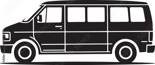 Black silhouette of van for family trip, transportation, tourism, or rental car