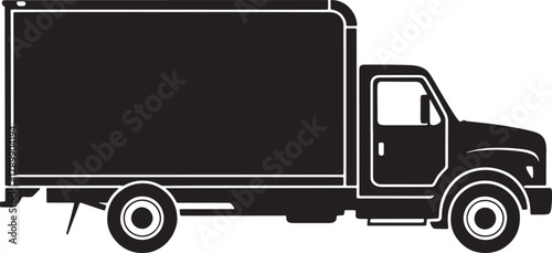 Black silhouette of delivery truck for cargo transportation and logistics business