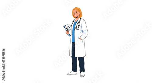 Women Doctor Illustration Vector – Professional Medical Illustration for Healthcare Design - Medical Doctor Vector – Healthcare professional