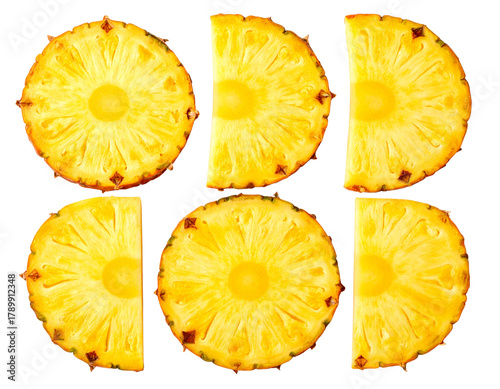 Set of Six Juicy Pineapple Wedges – Fresh Tropical Fruit Arrangement PNG