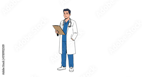 Doctor with clipboard Vector – Professional Medical Illustration for Healthcare Design - Medical Doctor Vector – Healthcare professional