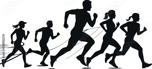 Group of people running in a race together