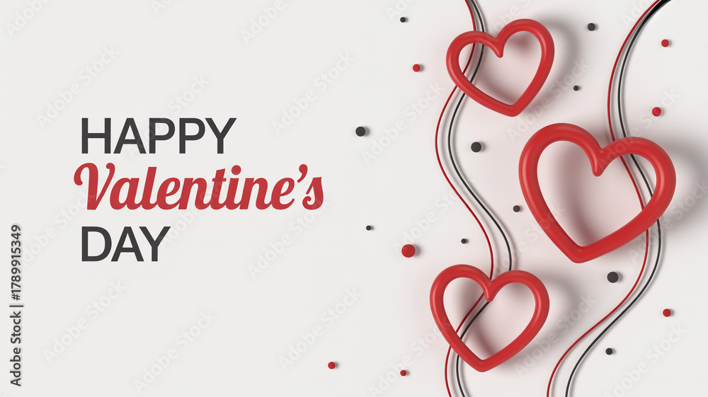 Naklejka premium Happy valentines day greeting card with red heart shapes festive design concept