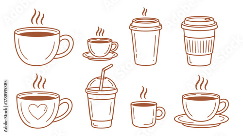 Coffee and tea cup outline set