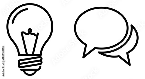 Illuminating ideas A light bulb symbol meets a speech bubble, representing communication, inspiration, and sharing thoughts and concepts visually