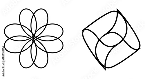 Geometric Harmony Abstract Floral and Cubic Designs - A Symphony of Interlocking Shapes and Patterns in Minimalist Black and White