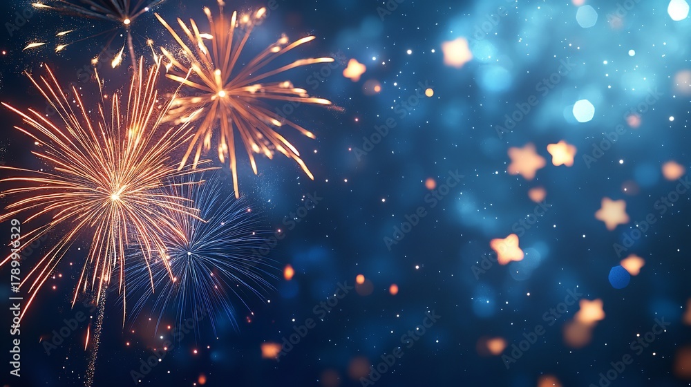 Naklejka premium Beautiful fireworks display illuminating the night sky with vibrant colors and sparkling light effects