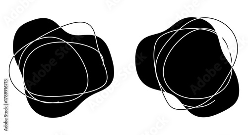 Abstract Composition Minimalist Black Shapes with White Lines, Modern Art Design