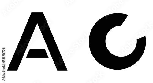 Monochrome graphic design featuring the stencil letter A and a bold letter C, symbolizing typography and initial branding concepts