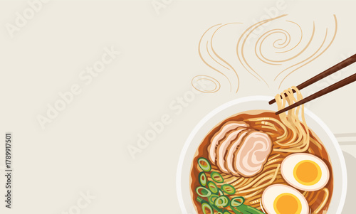 Japanese Ramen Bowl Vector with Copy Space for Menu Design