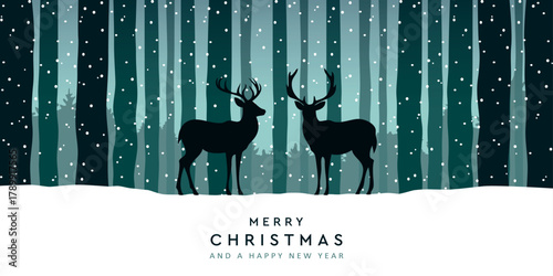 christmas winter border with deer in forest vector illustration