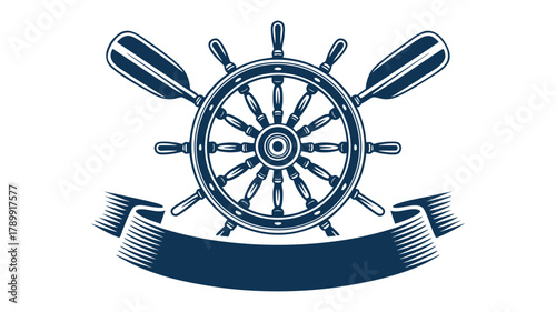 Nautical ship wheel with oars.