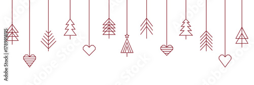 hanging christmas tree and heart decoration isolated vector illustration