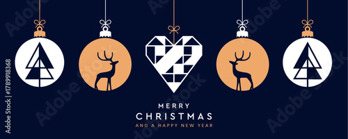 christmas greeting card with decorative hanging christmas balls vector illustration