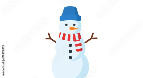 Charming snowman with a blue hat and striped scarf, spreading winter joy, festive holiday spirit, perfect for seasonal designs, cards, and cheerful decorations