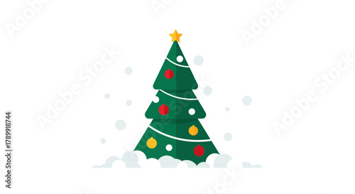 Festive Christmas Tree with Colorful Ornaments and Star, Bring Holiday Cheer to Your Projects with this Clean and Modern Design originally a scalable graphic