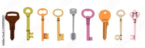 different keys hand draw illustration