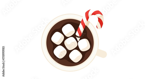 Indulge in Holiday Cheer: Delicious hot chocolate with marshmallows and a candy cane, perfect for winter warmth and sweet festive moments