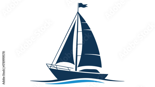 Sailing boat on blue wave icon