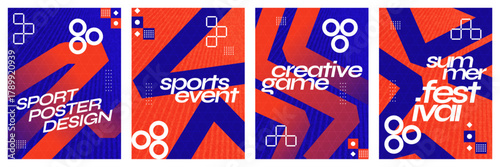 Modern and Dynamic Sports Event Poster Set with Geometric Shapes. Banner, Poster, or Cover Template for Sports, Fitness, Workout, Gym, or Music Festival